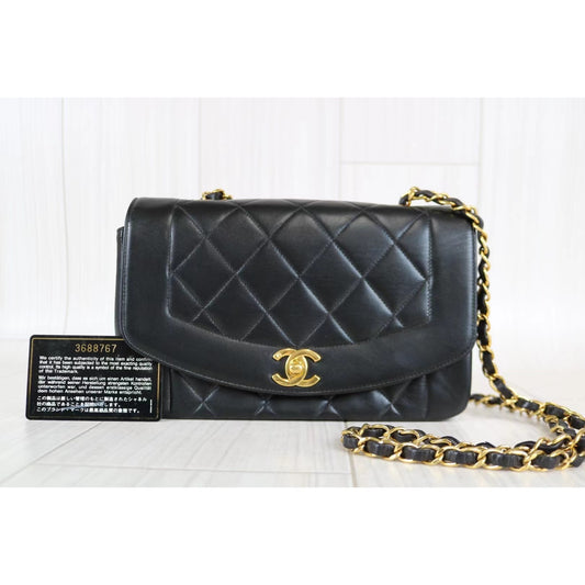 Rank A | CHANEL Matrasse Diana Lamb Skin Double Flap Double Chain Bag |031014