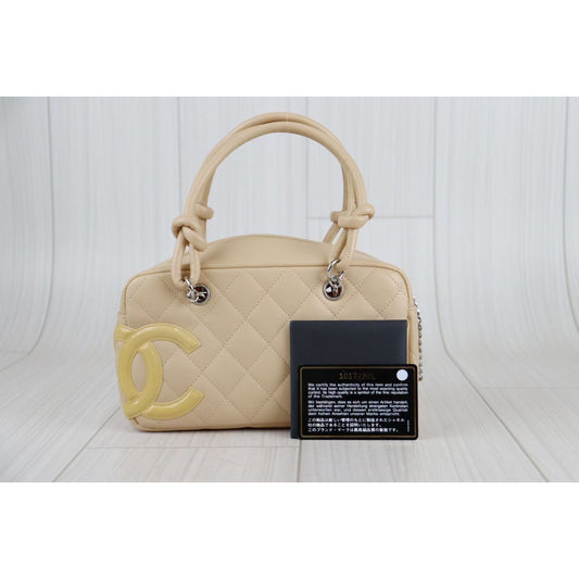 Rank A | CHANEL Cambon Line CC Coco Mark Matelasse Bowling Bag Shoulder Bag Lambskin | 082012