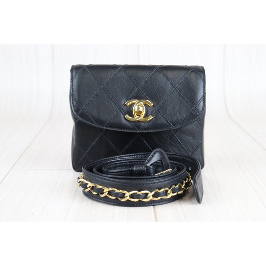 Rank A | CHANEL Black Coco Mark Waist Bag |23020605