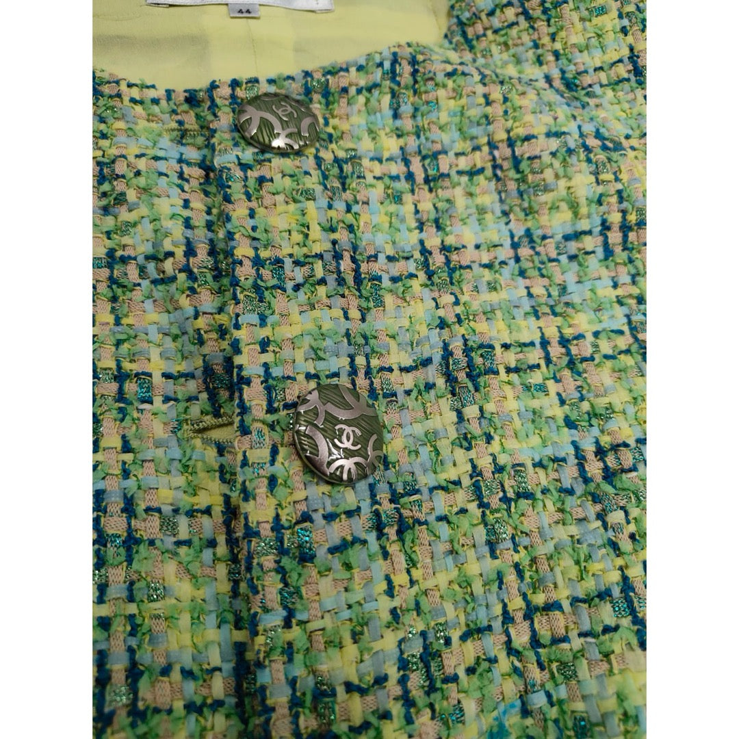 Very Good ( Rank A) ｜ CHANEL 19P Cotton Tweed Avocado Green Coat 44 size  ｜W25102108