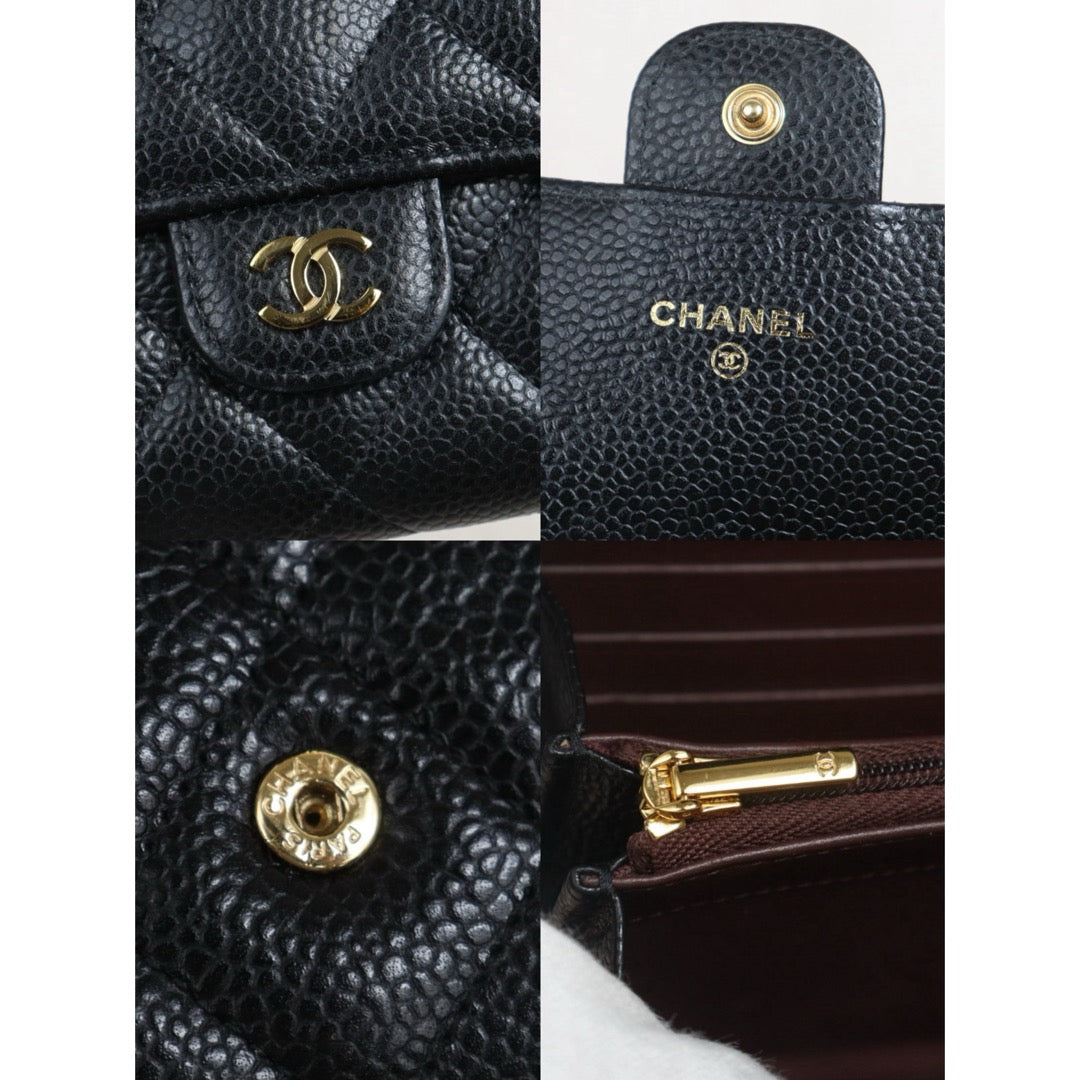Include Entrupy Certificate of Authenticity｜Very Good ( Rank A)｜CHANEL Caviar Skin Black Long Wallet IC Chips Model｜26073009