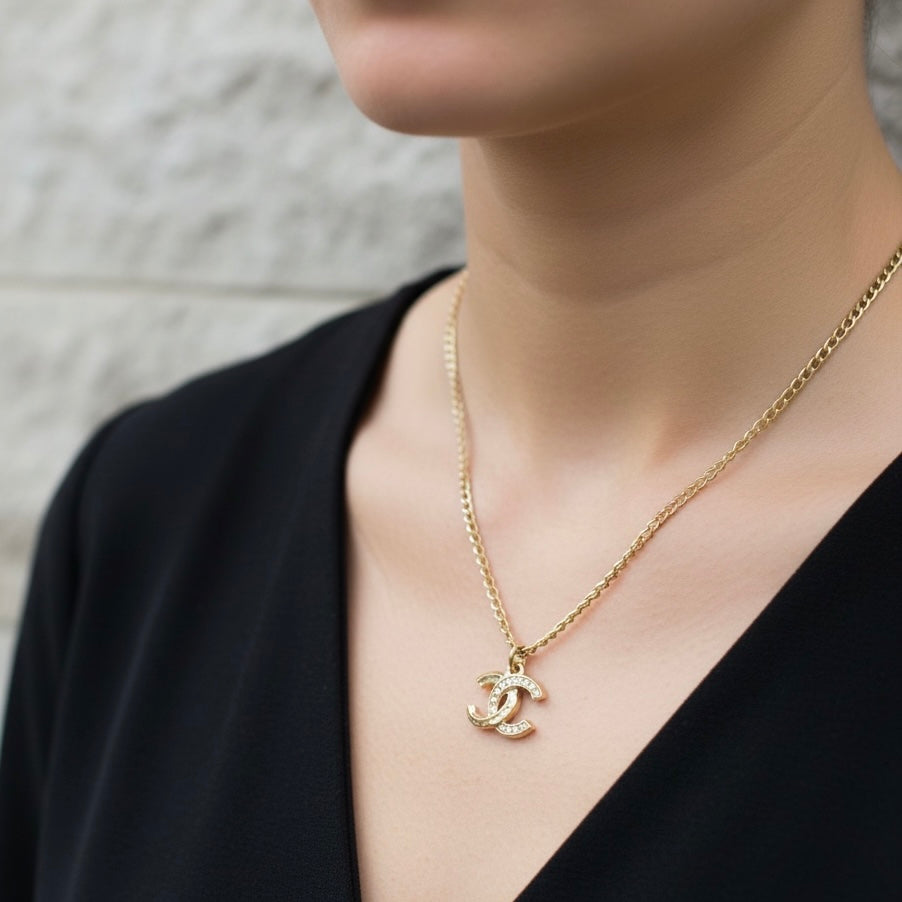 Include Authentic Detective Certificate of Authenticity｜Very Good ( Rank A) ｜ CHANEL C21K Coco Mark  Rhinestone  Necklace｜S26062301