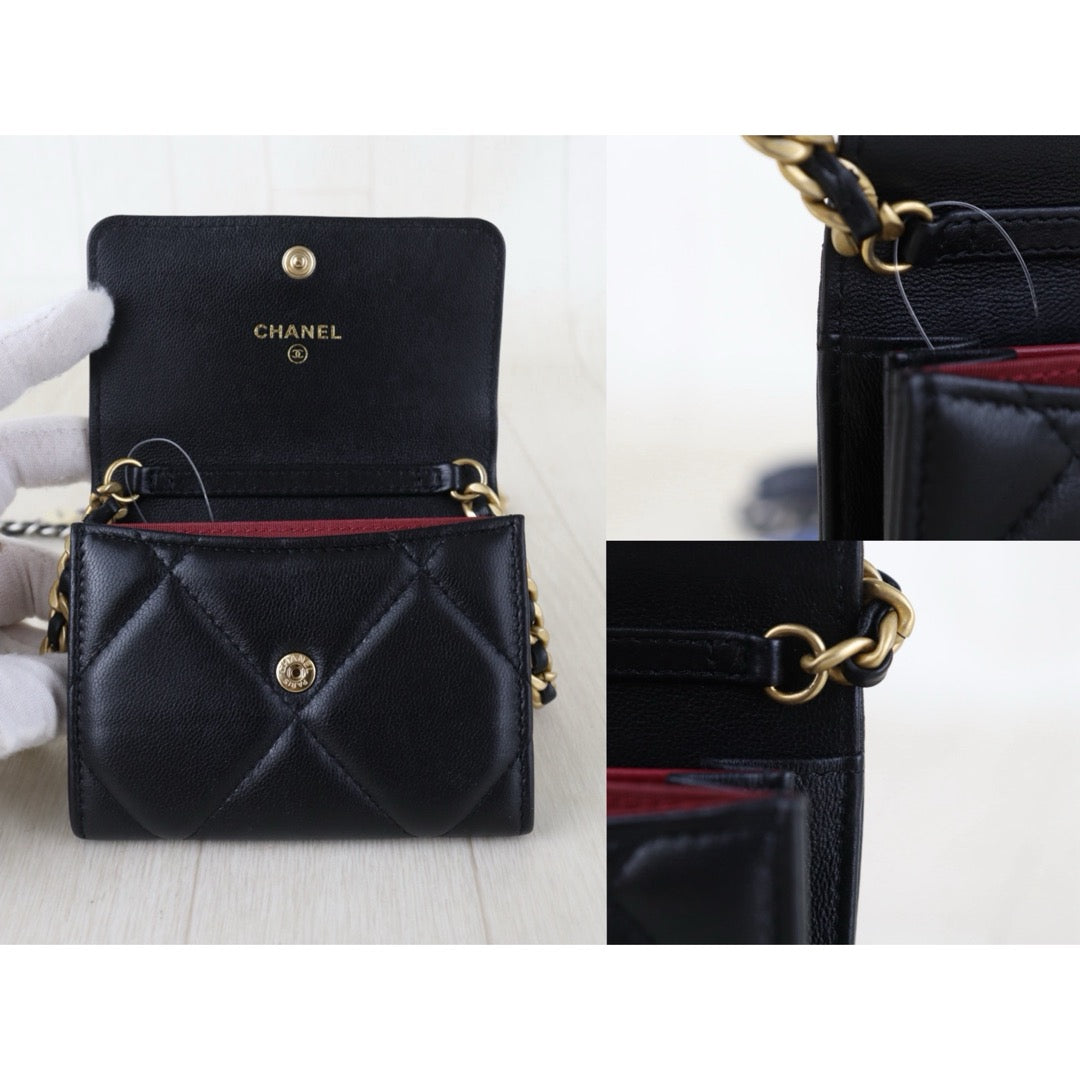 Include Entrupy Certificate of Authenticity｜Very Good ( Rank A)｜CHANEL 19bag Lambskin Black Mini WOC Chain Bag Made In 2021-2022 Year｜S26072507