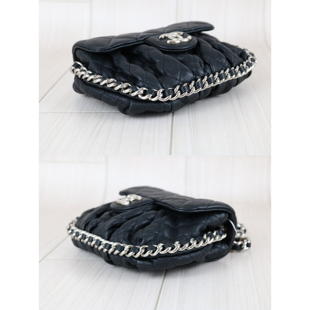 Include Entrupy Certificate of Authenticity｜Very Good ( Rank A)｜ CHANEL Calf Leather Chain Around Cloud Bag Shoulder Bag Black PM Made In 2013-2014Year｜S26031510
