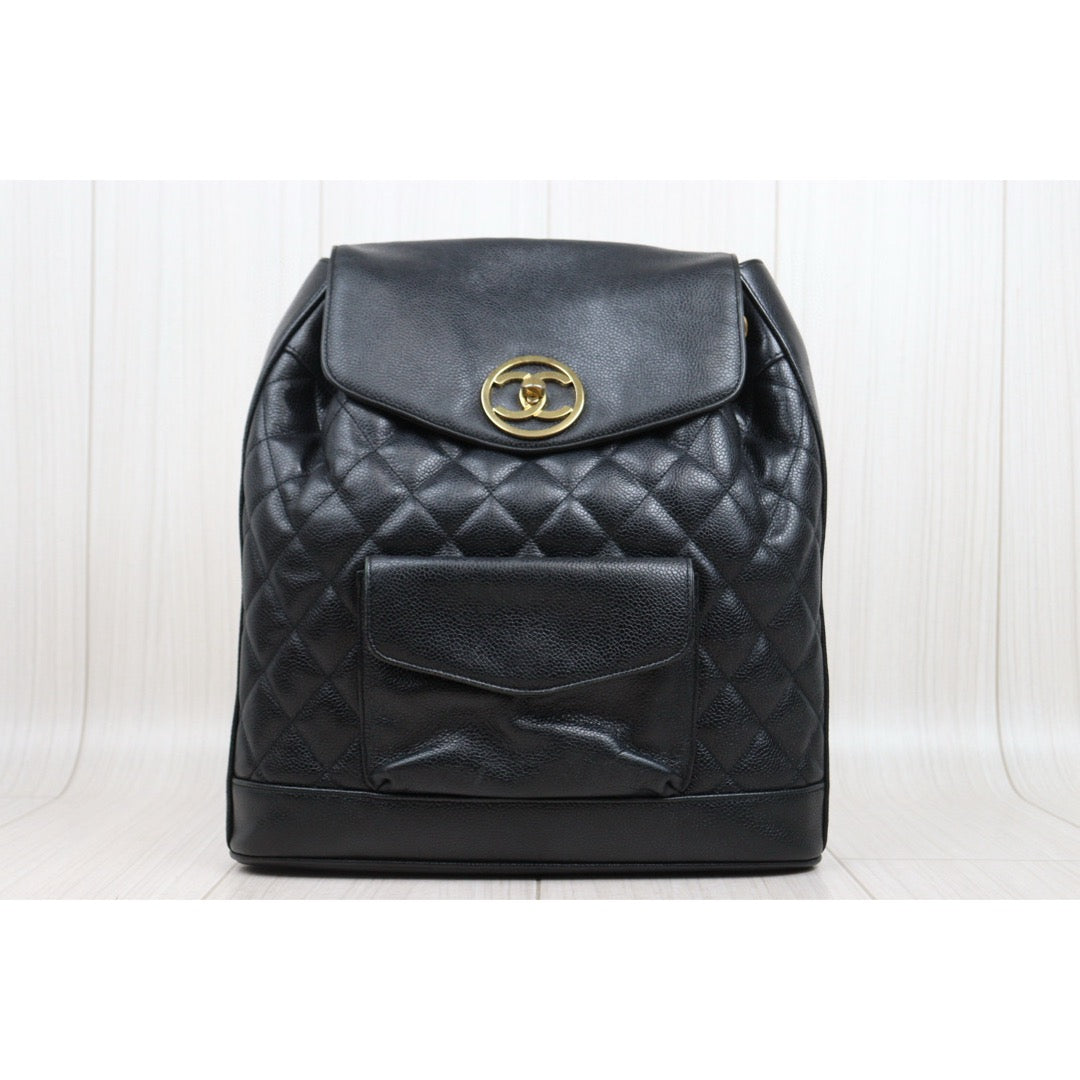Include Entrupy Certificate of Authenticity｜Good ( Rank AB)｜CHANEL  Caviar Skin Leather Calf Backpack  Black Made in 1991-1994Year｜25042802