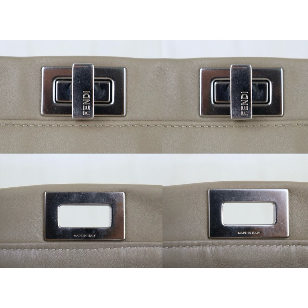 Include Entrupy Certificate of Authenticity｜Good ( Rank AB) ｜ FENDI Calf Leather Peekapoo iconic mini Handbag With Shoulder Bag Beige｜S26051513