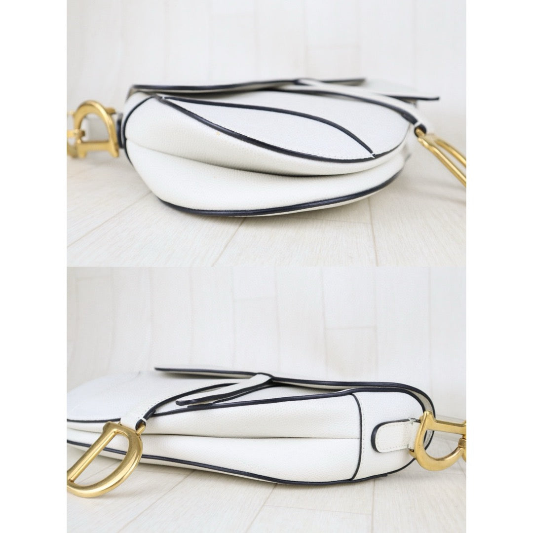Good ( Rank AB)｜  Dior Calfskin Medium Saddle Bag White   ｜H25042219