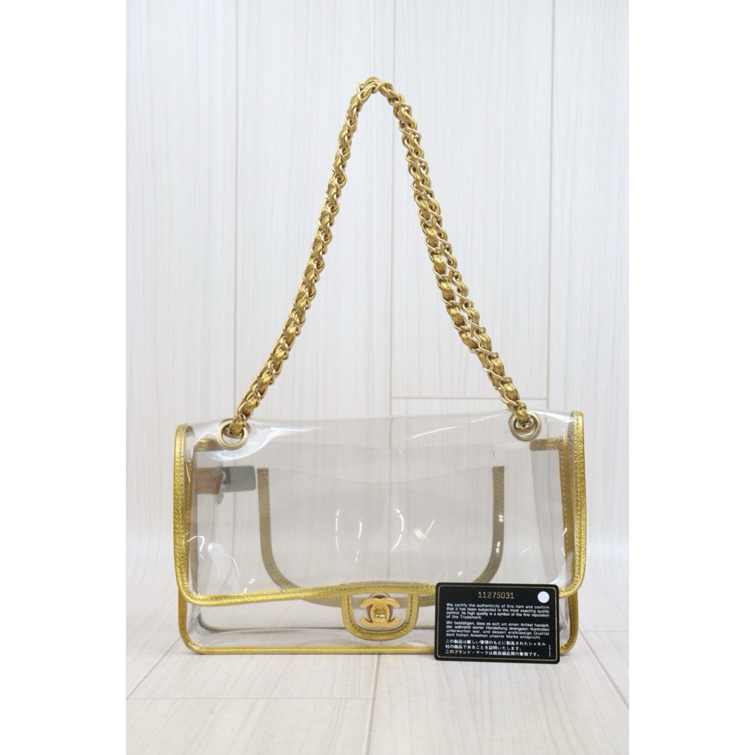 Include Entrupy Certificate of Authenticity｜Good ( Rank AB)｜ CHANEL Gold-trimmed Clear Shoulderbag Made In 2006～2008Year｜S26063001