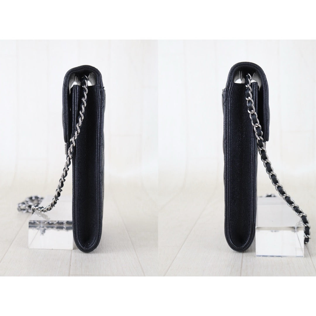Include Entrupy Certificate of Authenticity｜Very Good（Rank A）｜CHANEL Caviar Skin  Flap Phone Holder Chain Shoulder Bag Black Made In 2021-2022 Year ｜S26090742