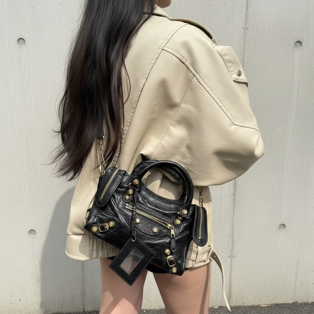Include Entrupy Certificate of Authenticity｜Good ( Rank AB)｜Balenciaga Oiled Leather Gaint Classic mini city Handbag Shoulder Bag Black｜S26030822