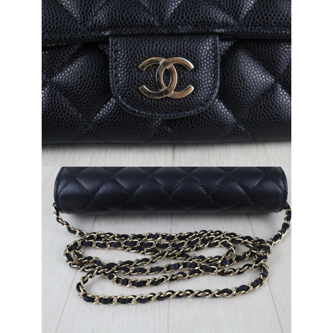 Include Entrupy Certificate of Authenticity｜Very Good ( Rank A)｜ CHANEL Caviar Skin Matrasse Chain Sunglasses Case Bag Black Made In 2020-2021Year  ｜S26052508