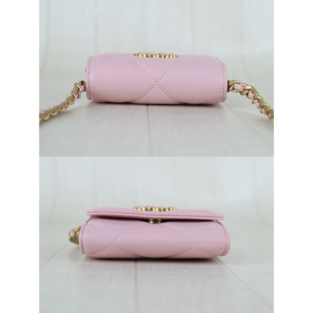 Include Entrupy Certificate of Authenticity｜Very Good ( Rank A)｜ CHANEL Matrasse Chain Calf Leather  Mini 19Bag  Pink Shoulderbag IC Chips Model｜S26010409