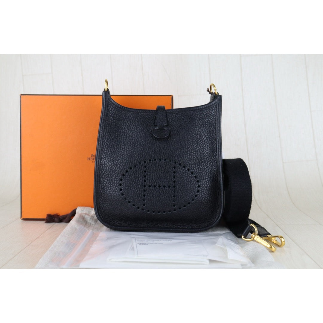 Include Entrupy Certificate of Authenticity｜Very Good ( Rank A)｜ HERMES TC Leather Mini Evelyn 16 Shoulder Bag Black Y Stamp Made In 2020Year｜S26030828