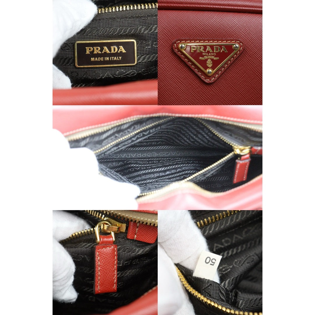 Good ( Rank AB)｜Prada Leather Saffiano Briefcase Plume Handbag Red｜W25102111