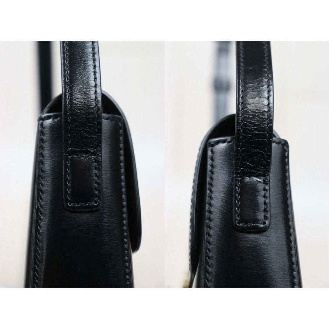 Good ( Rank AB) ｜CELINE Calf Leather Triomphe Black Shoulder Bag Golden Hardware｜S25110429