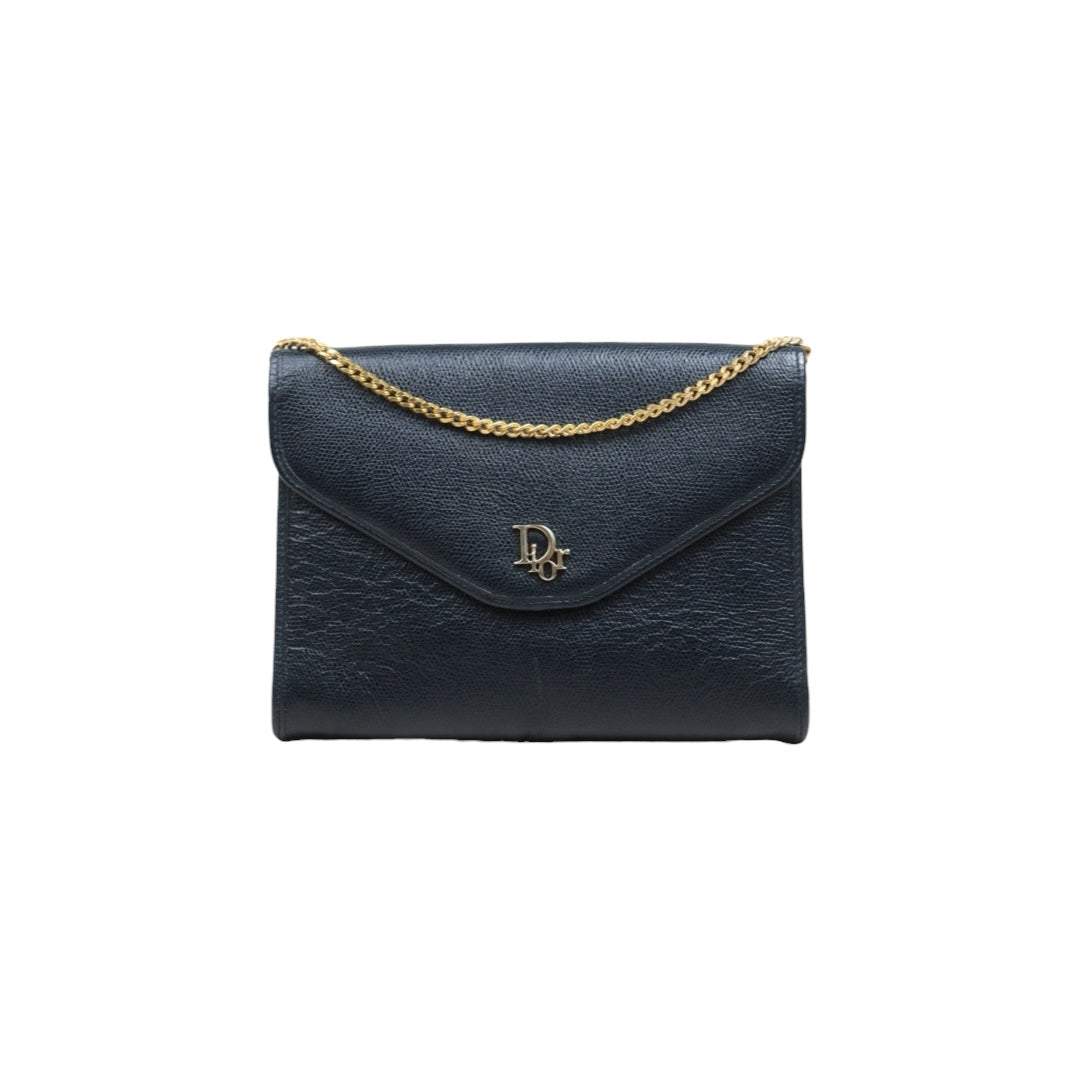 Include Entrupy Certificate of Authenticity｜Good ( Rank AB)｜ Dior  Vintage Chain Shoulder Bag Navy Blue｜26041606