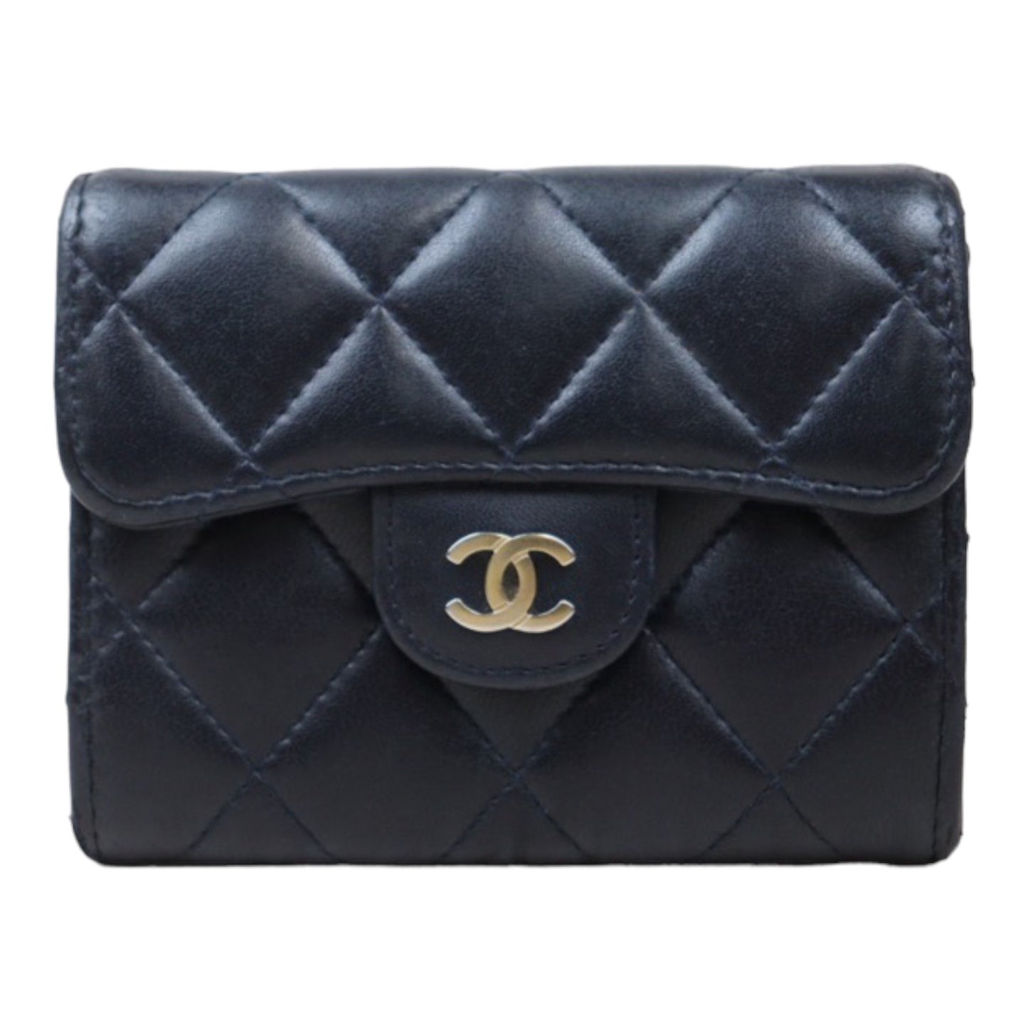 Rank AB｜Chanel Lamb Skin Wallet Navy Made in 2014-2015 Year｜V24061701