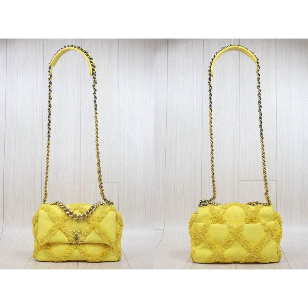 Very Good ( Rank A) ｜ CHANEL Canvas Tassel Single Flap 19bag Chain Shoulder Bag Yellow Made in 2020-2021Year｜ Y25112505