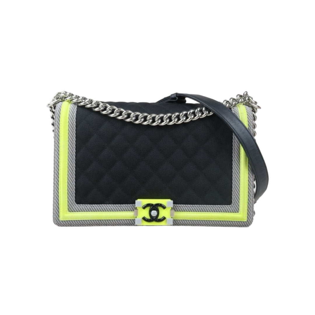 Good ( Rank AB) ｜CHANEL Canvas  LeBoy Chain Shoulder Bag Medium Black  Made In 2016-2017Year｜Y24082606