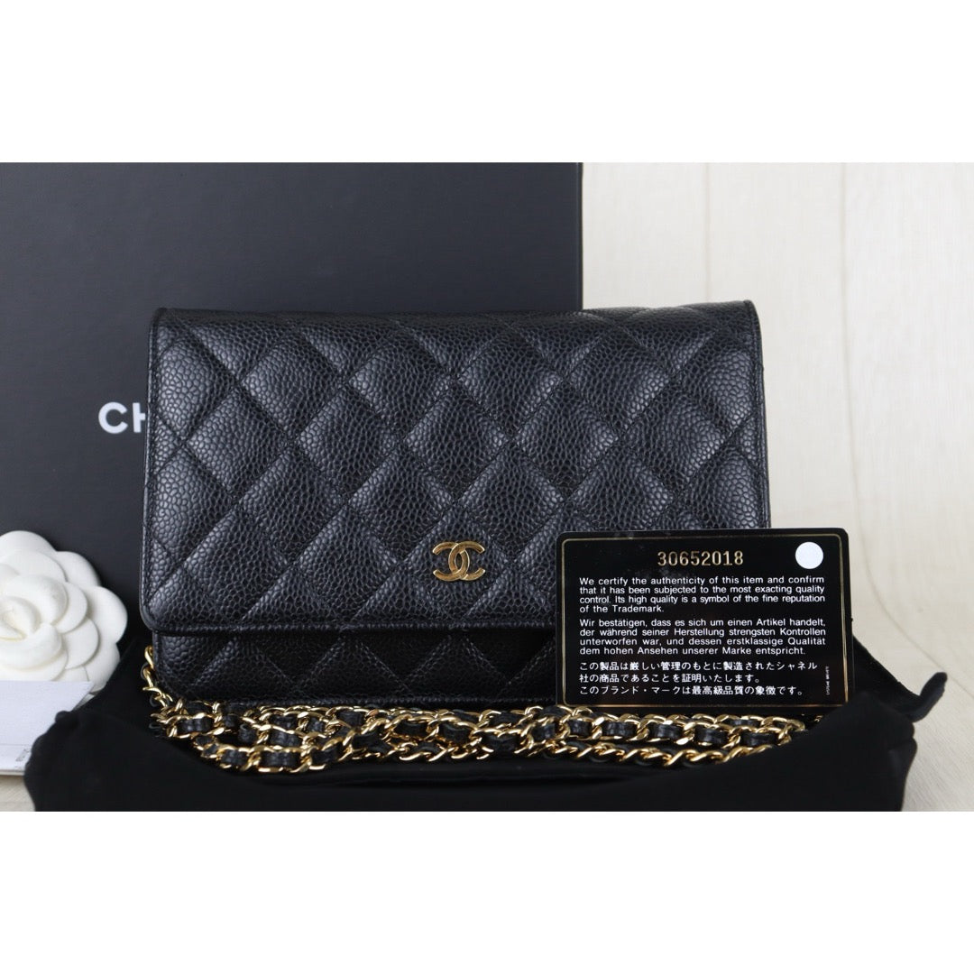 Include Entrupy Certificate of Authenticity｜Very Good ( Rank A)｜CHANEL Caviar Skin WOC Chain Bag Black Made In 2020-2021Year｜S26090402