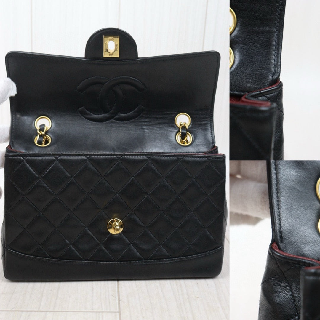 Good ( Rank AB)｜ CHANEL  Lamb Skin Black Single Flap 25  Shoulder Bag Made in 1989-1991 Year ｜P24110107