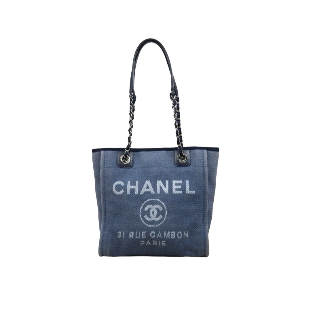 Good ( Rank AB)｜ CHANEL Deauville PM Canvas Chain Tote Bag Blue Made In 2012Year｜V25111001