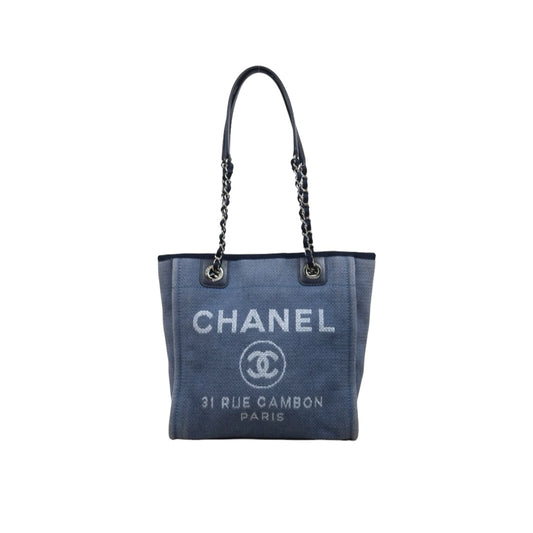 Good ( Rank AB)｜ CHANEL Deauville PM Canvas Chain Tote Bag Blue Made In 2012Year｜V25111001