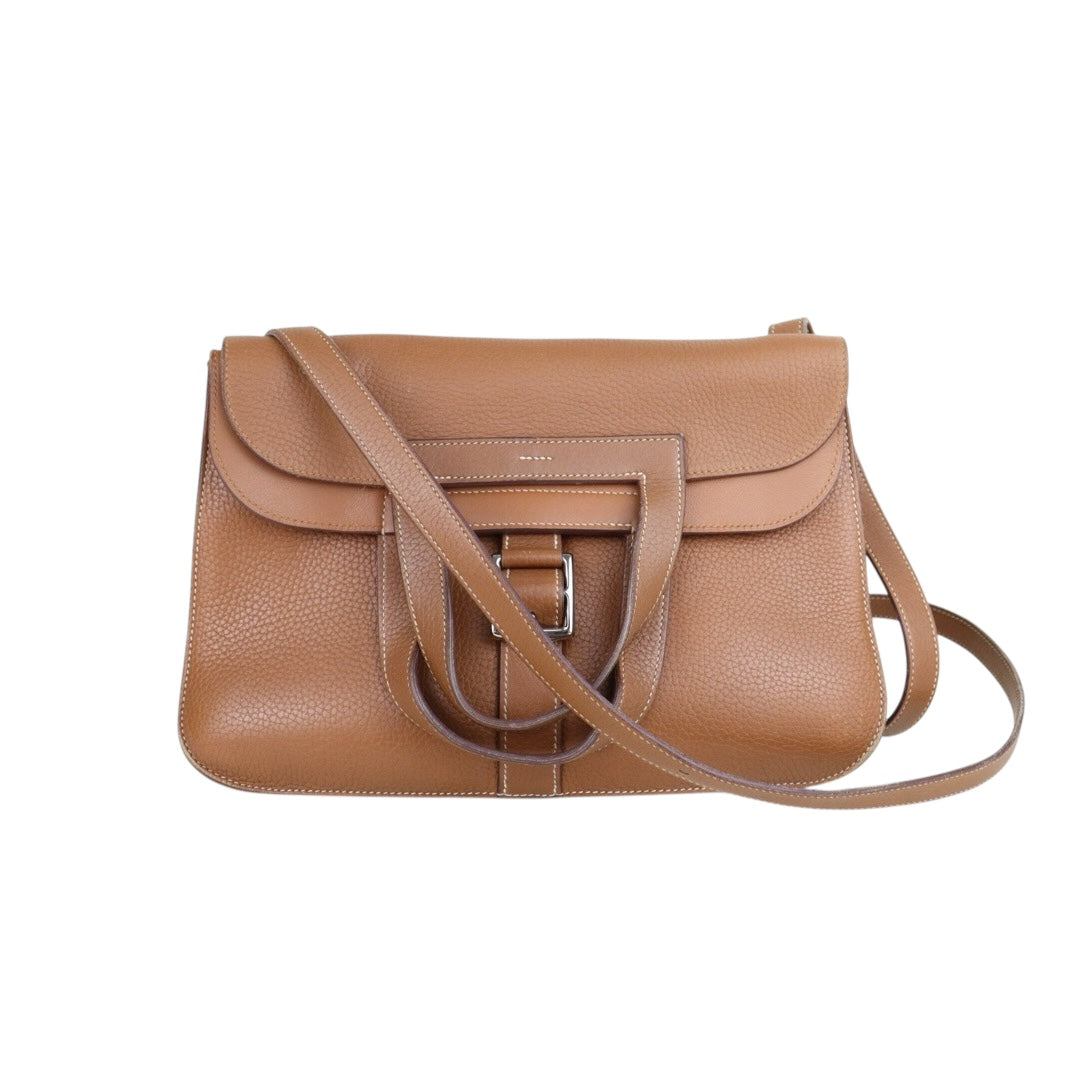 Good ( Rank AB)｜ Hermes Halzan 31 TC Leather Handbag Shoulder Bag Golden Brown C Stamp Made In 2018 Year｜H25081804