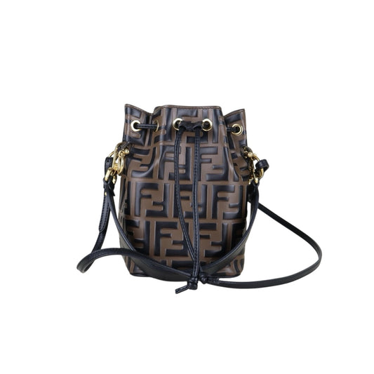 Good ( Rank AB)｜ FENDI Zucca Mini Mon Tresor Calf Leather Bucket bag Shoulder Bag Brown ｜S26010803