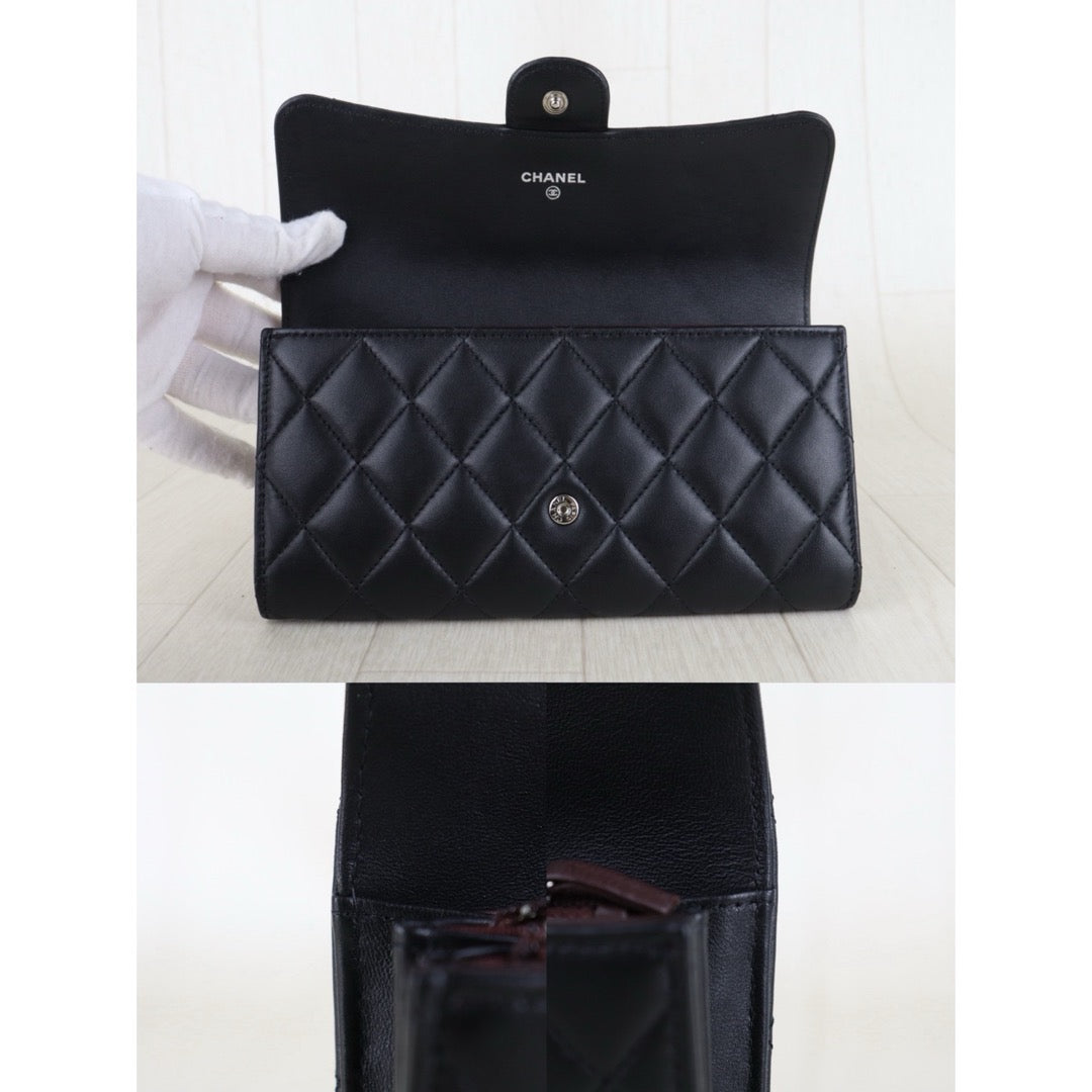 Include Entrupy Certificate of Authenticity｜Excellent（Rank SA）｜Full Set CHANEL Lamb Skin Black Long Wallet Made In 2016-2017Year｜S26060403