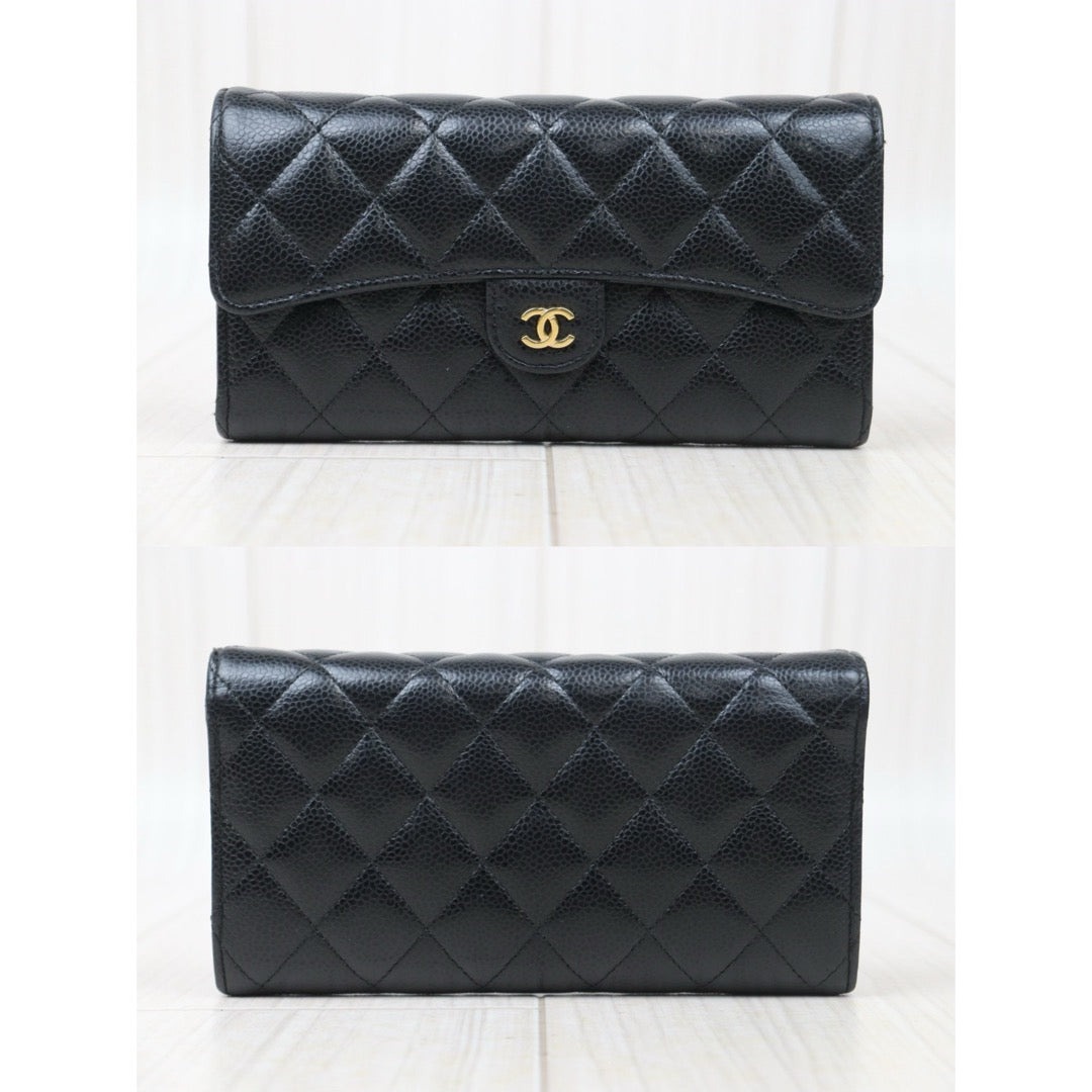 Very Good ( Rank A) ｜CHANEL Caviar Skin Black Long Wallet Made In 2017-2018 Year｜24091924