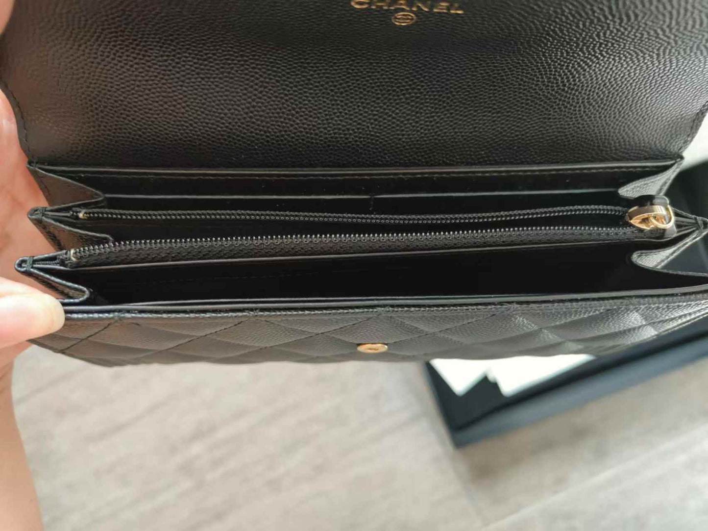 CHANEL Leboy Caviar Skin Black Long Wallet with entrupy