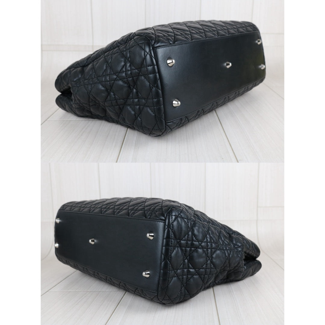 Include Entrupy Certificate of Authenticity｜Good ( Rank AB)｜  Dior Lamb Skin Large Lady Dior Tote Bag Black ｜S26053001