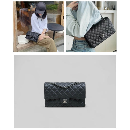 Very Good ( Rank A)｜ CHANEL Caviar Skin Matrasse Double Flap 25 Shoulder Bag Pearlescent Black Made In 2017-2018Year｜P25051607