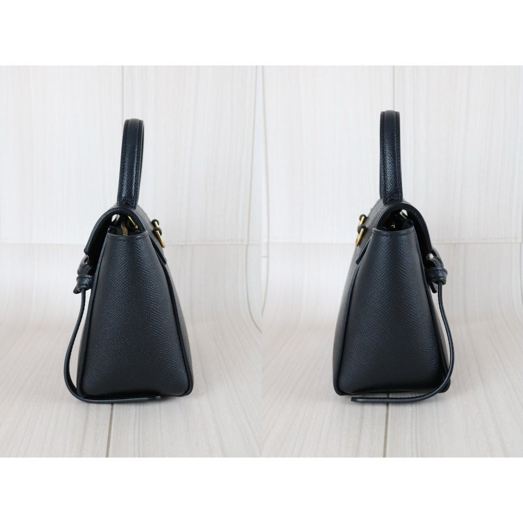 Very Good ( Rank A)｜CELINE Calf Leather Belt Pico Handbag Shoulder Bag Black｜S25070709