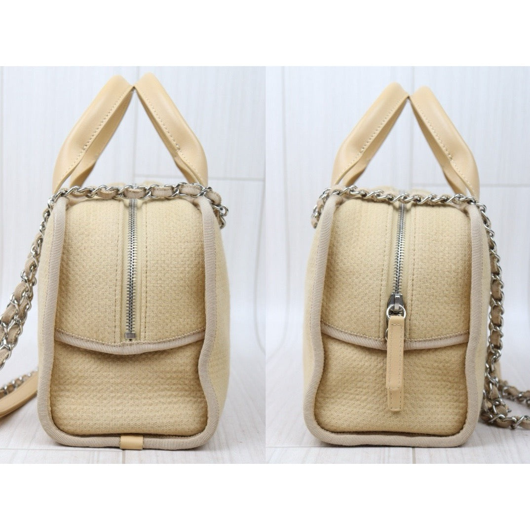 Very Good ( Rank A)｜ CHANEL Canvas  Bowling Bag Beige｜S24042502