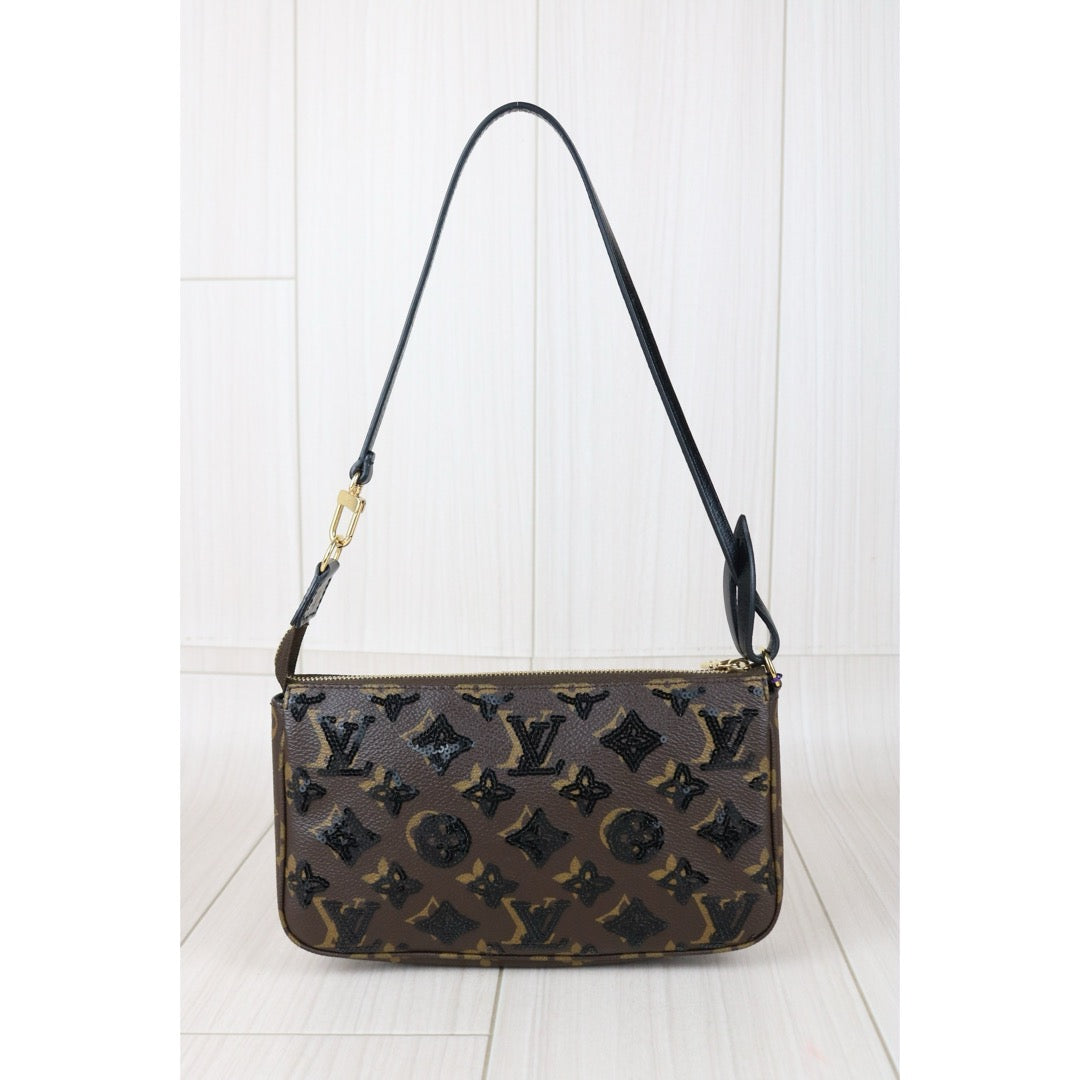 Include Entrupy Certificate of Authenticity｜Very Good ( Rank A)｜ Louis Vuitton Monogram Black Sequined Pochette Accessoire  IC Chips Model｜Z26091510