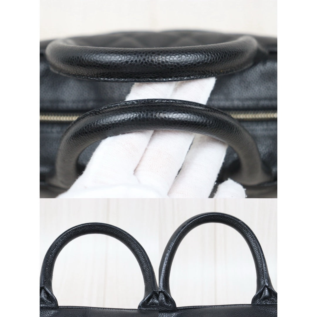 Good ( Rank AB)｜ CHANEL Caviar Skin Calf Leather Bowling Hand Bag Black Made In 2000～2002Year｜25082203