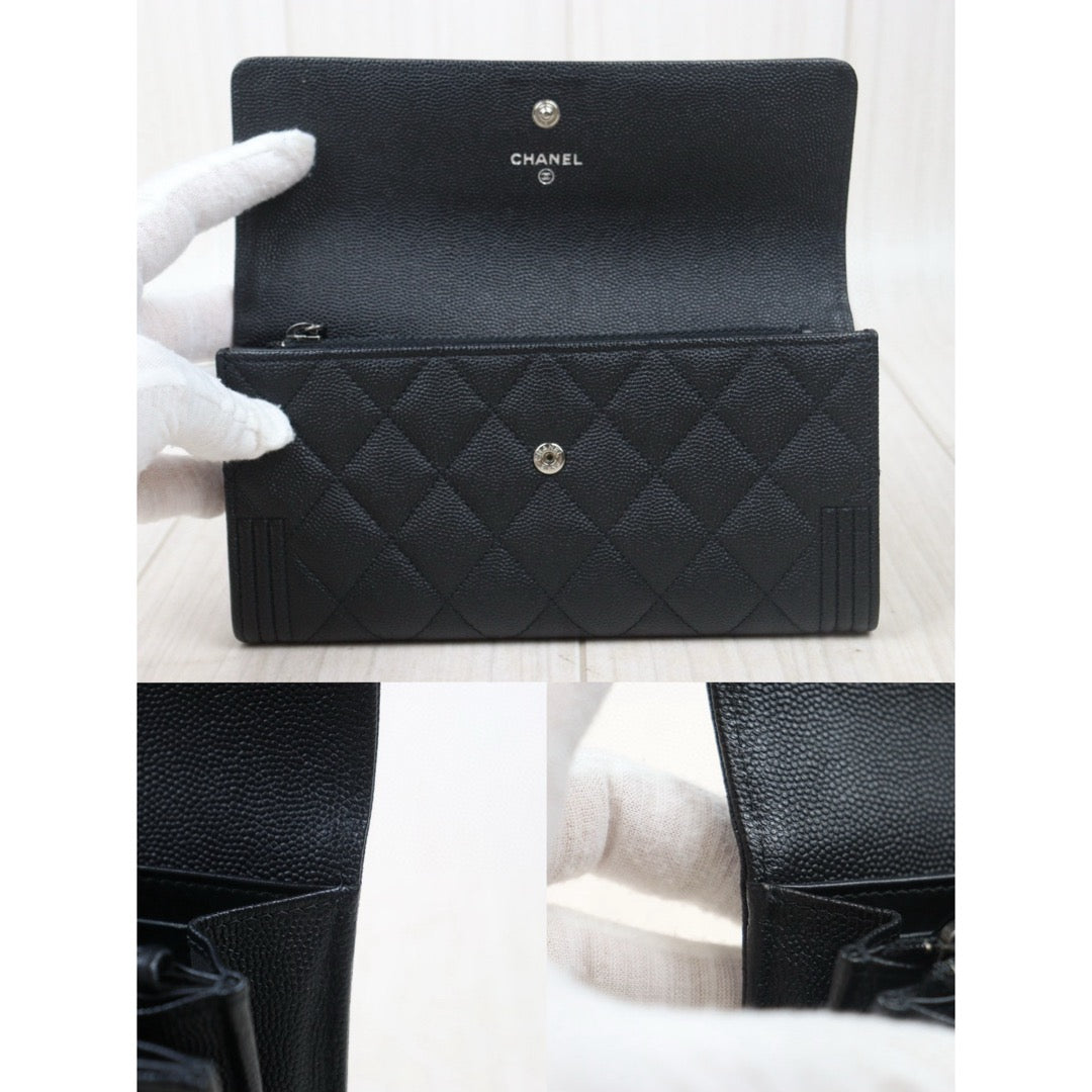 Good ( Rank AB)｜CHANEL Leboy Caviar Skin Black Long Wallet Made In 2018 Year｜24102416