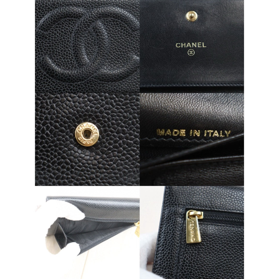 Very Good ( Rank A)｜CHANEL Caviar Skin Black  Wallet Made In 2004-2005 Year｜V24102420