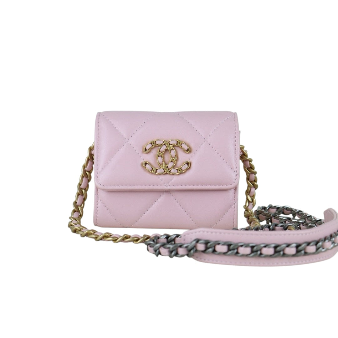 Include Entrupy Certificate of Authenticity｜Very Good ( Rank A)｜ CHANEL Matrasse Chain Calf Leather  Mini 19Bag  Pink Shoulderbag IC Chips Model｜S26010409