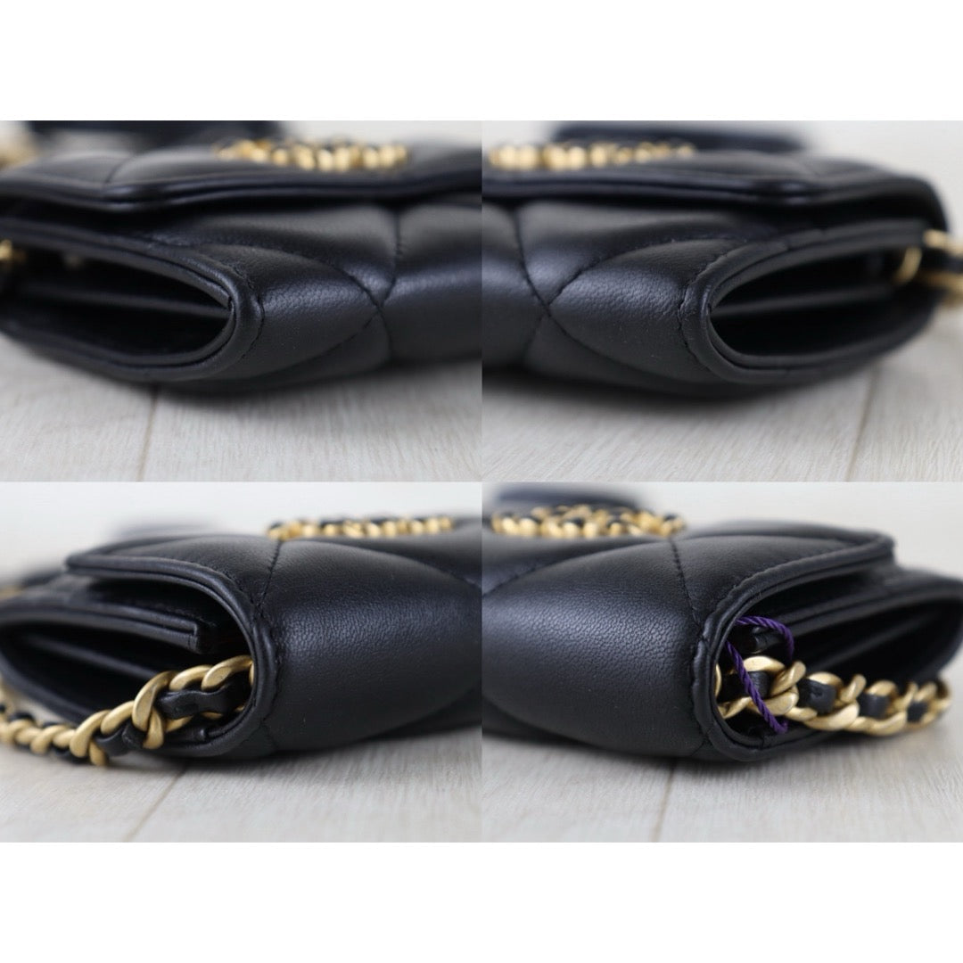 Include Entrupy Certificate of Authenticity｜Very Good ( Rank A)｜CHANEL 19bag Lambskin Black Mini WOC Chain Bag Made In 2021-2022 Year｜S26072507