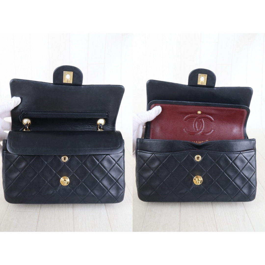 Include Entrupy Certificate of Authenticity｜Good ( Rank AB)｜ CHANEL Lamb Skin Matrasse Chain Double Flap 25 Shoulder Bag  Black Made In 1989-1991 Year｜S26083009