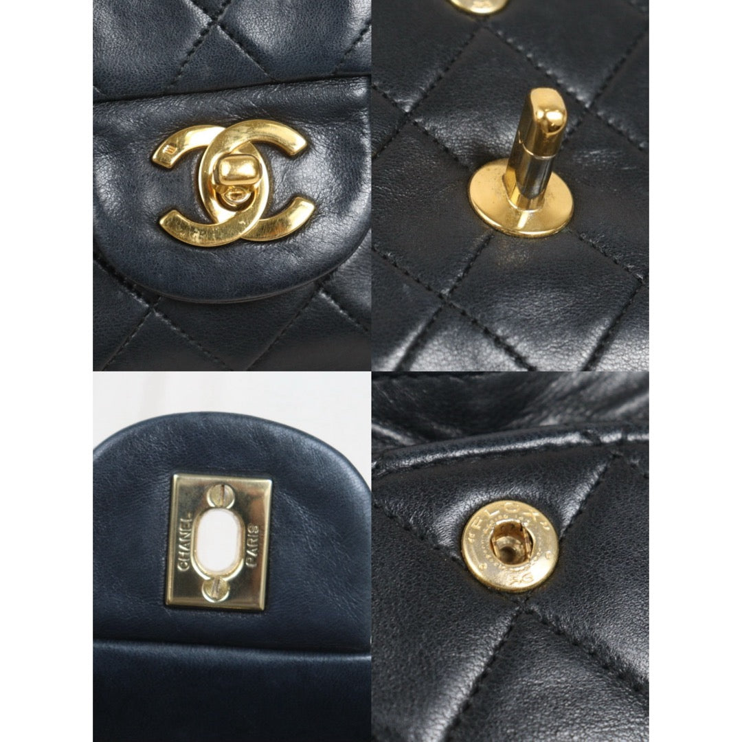 Include Entrupy Certificate of Authenticity｜Good ( Rank AB)｜ CHANEL Lamb Skin Matrasse Chain Double Flap 25 Shoulder Bag  Black Made In 1989-1991 Year｜S26083009
