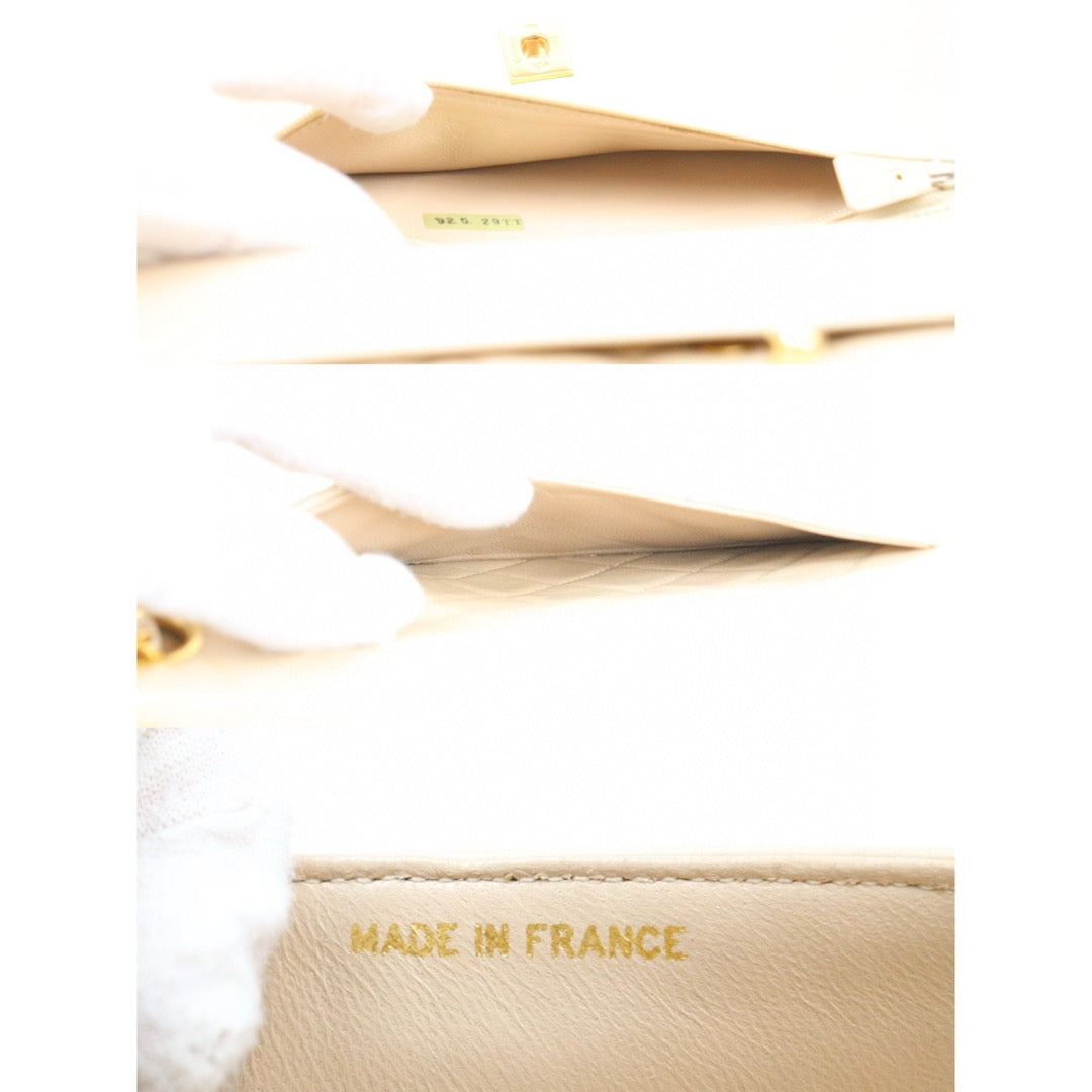 Good ( Rank AB)｜ CHANEL  Lamb Skin Beige Double Flap 25 Shoulder Bag Made in 1991-1994 Year ｜P24122006