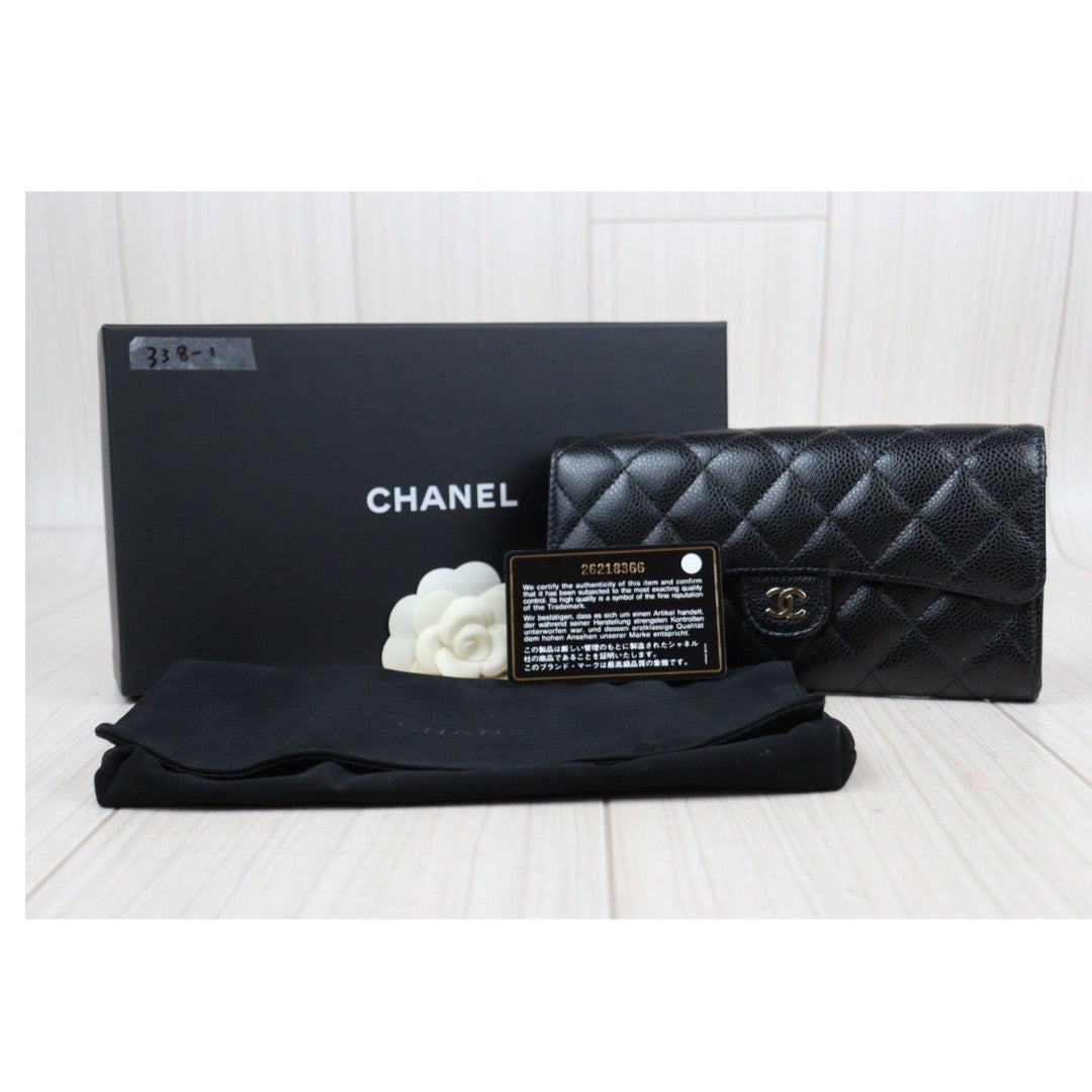 Rank A ｜Chanel Caviar Skin Black Long Wallet Made In 2018-2019 Year｜23121208