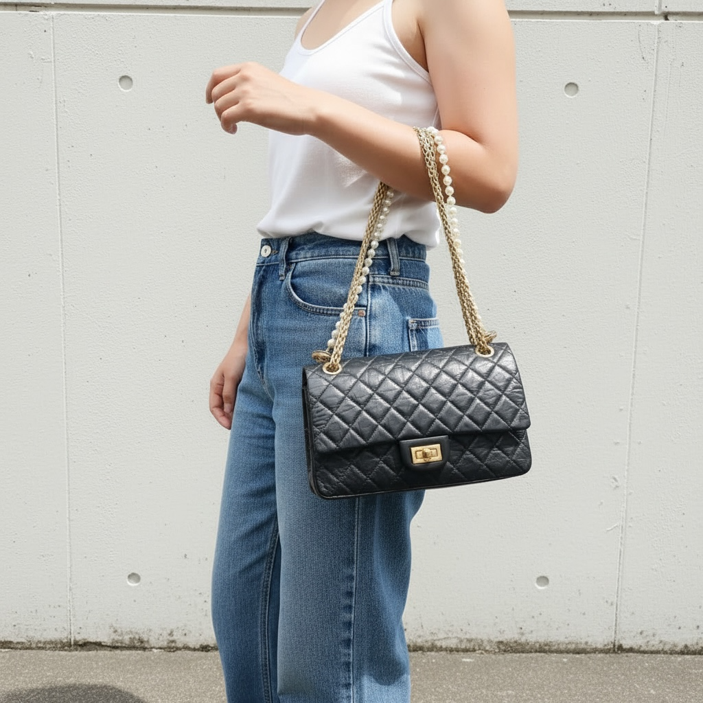 Include Entrupy Certificate of Authenticity｜Good ( Rank AB)｜ CHANEL Calf Leather 2.55 Double Flap Matelasse Chain Shoulder Bag Limited edition  Made in 2006-2008Year｜Y26040609