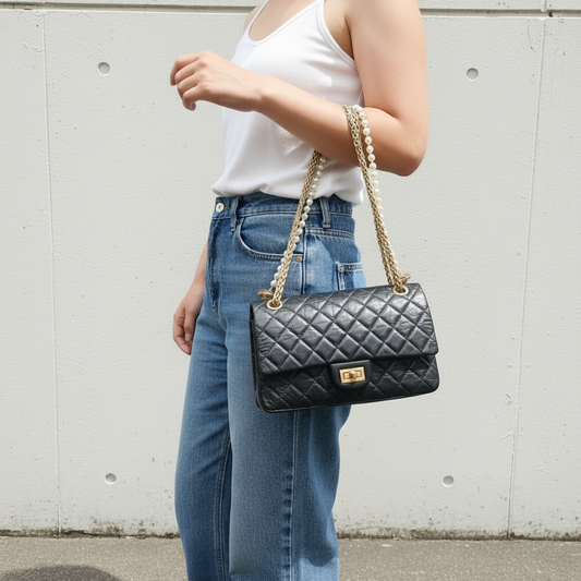 Include Entrupy Certificate of Authenticity｜Good ( Rank AB)｜ CHANEL Calf Leather 2.55 Double Flap Matelasse Chain Shoulder Bag Limited edition  Made in 2006-2008Year｜Y26040609