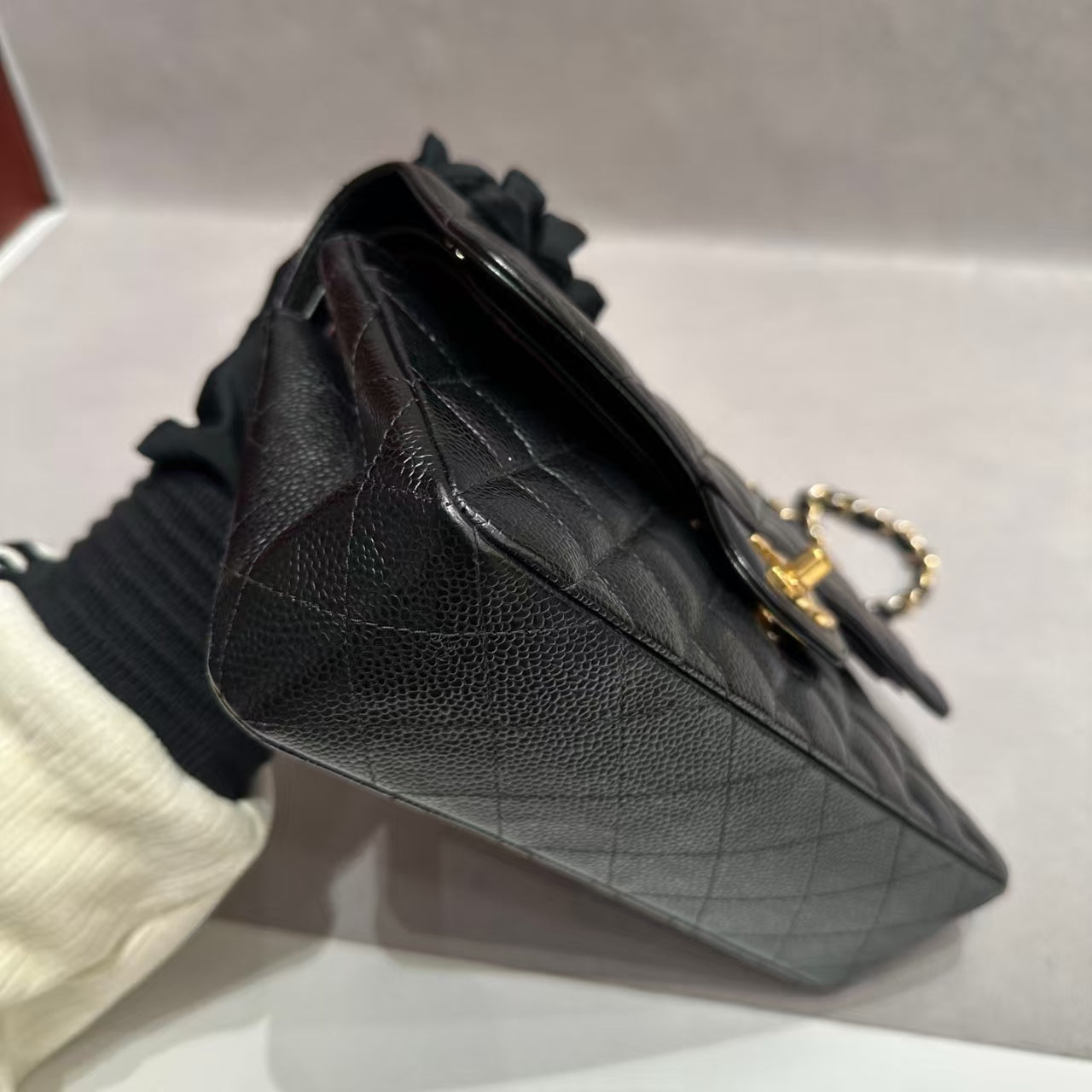 Very Good ( Rank A)｜CHANEL caviar Skin Matrasse Double Flap 23 Shoulder Bag Black