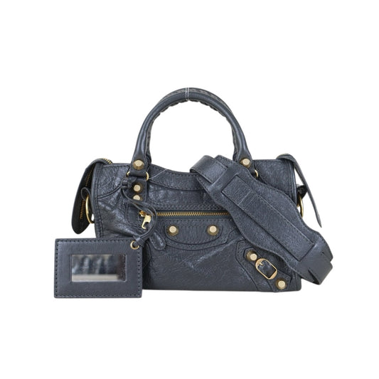 Include Entrupy Certificate of Authenticity｜Very Good ( Rank A)｜Balenciaga Waxed Leather Gaint Classic City Mini Grey HandBag Shoulder Bag ｜Z26100205